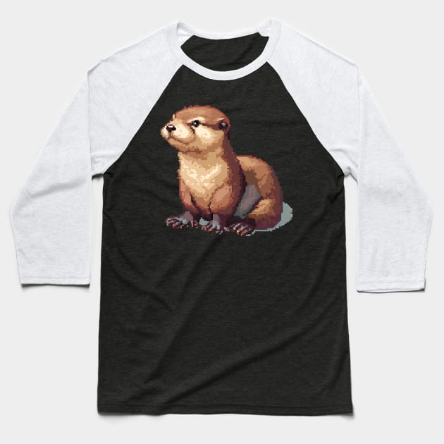 Pixel Otter Baseball T-Shirt by Animal Sphere